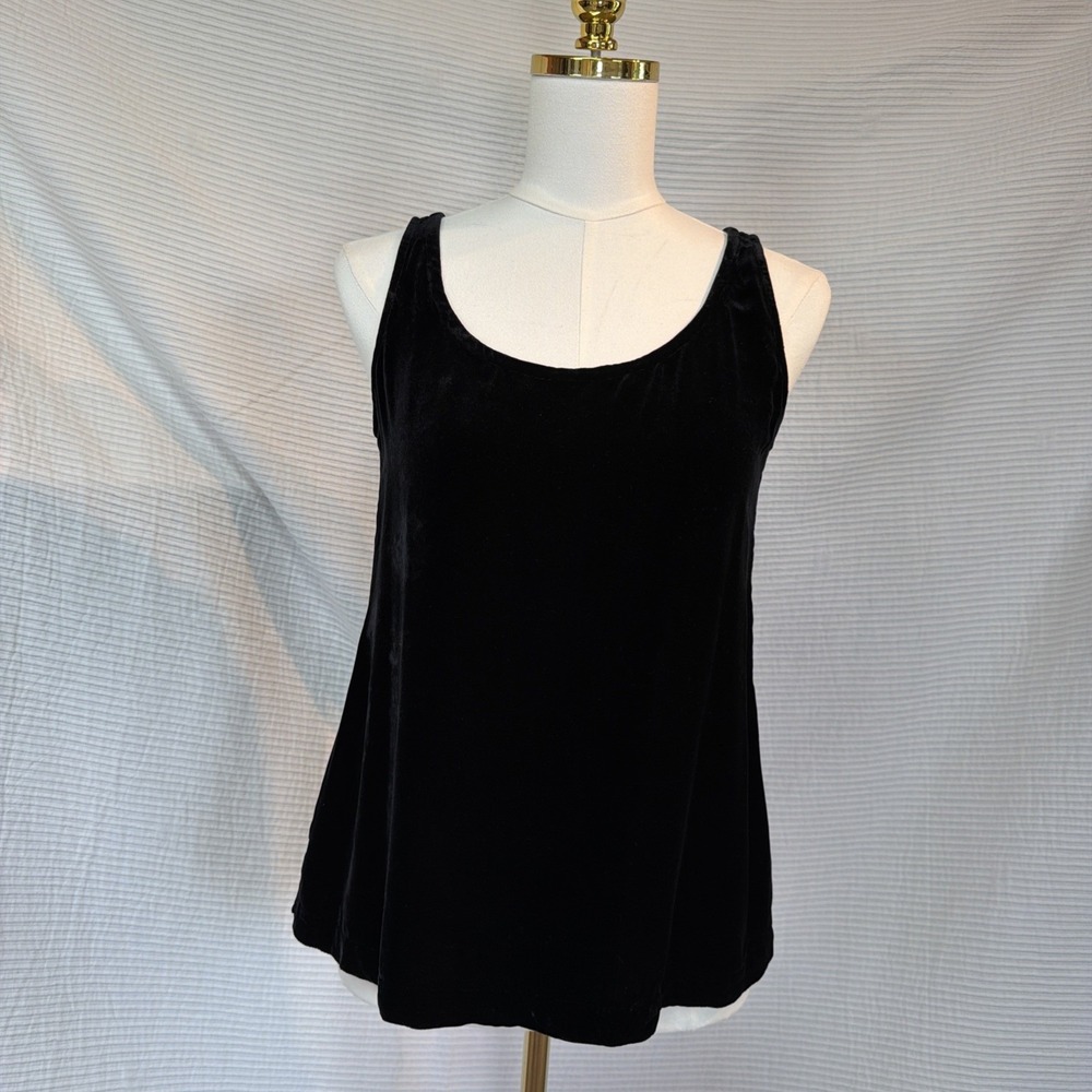 Eileen Fisher Black Velvet Silk Blend Tank Top Size XXS Minimalist